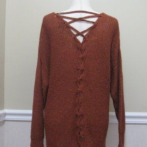 Loose Knit Slouchy Pullover Sweater Rear Lace-up Detail sz M